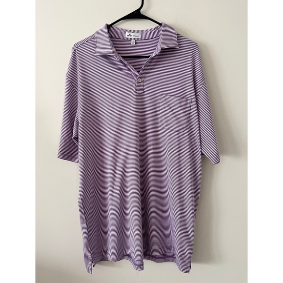 Peter Millar soft cotton blend purple pinstripe polo men's sz L - Picture 2 of 4